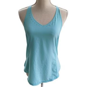 Lululemon Racer Tank with Laser Cut Out Floral Print in Aquamarine
